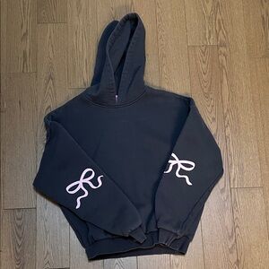 Edikted Black Hoodie with Pink Bow Sleeve Accents